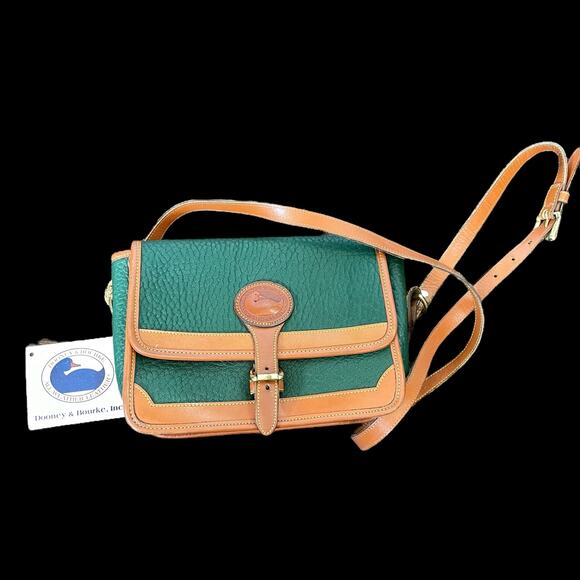 Dooney & Bourke Surrey Crossbody Handbag Purse Vtg Green Tan Pebble Leather READ - Picture 1 of 16